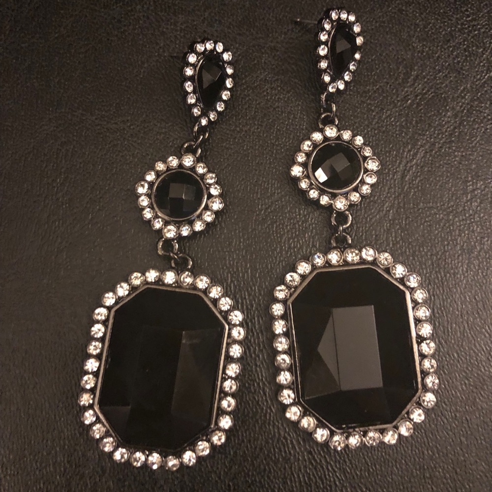 Black and CZ drop earrings